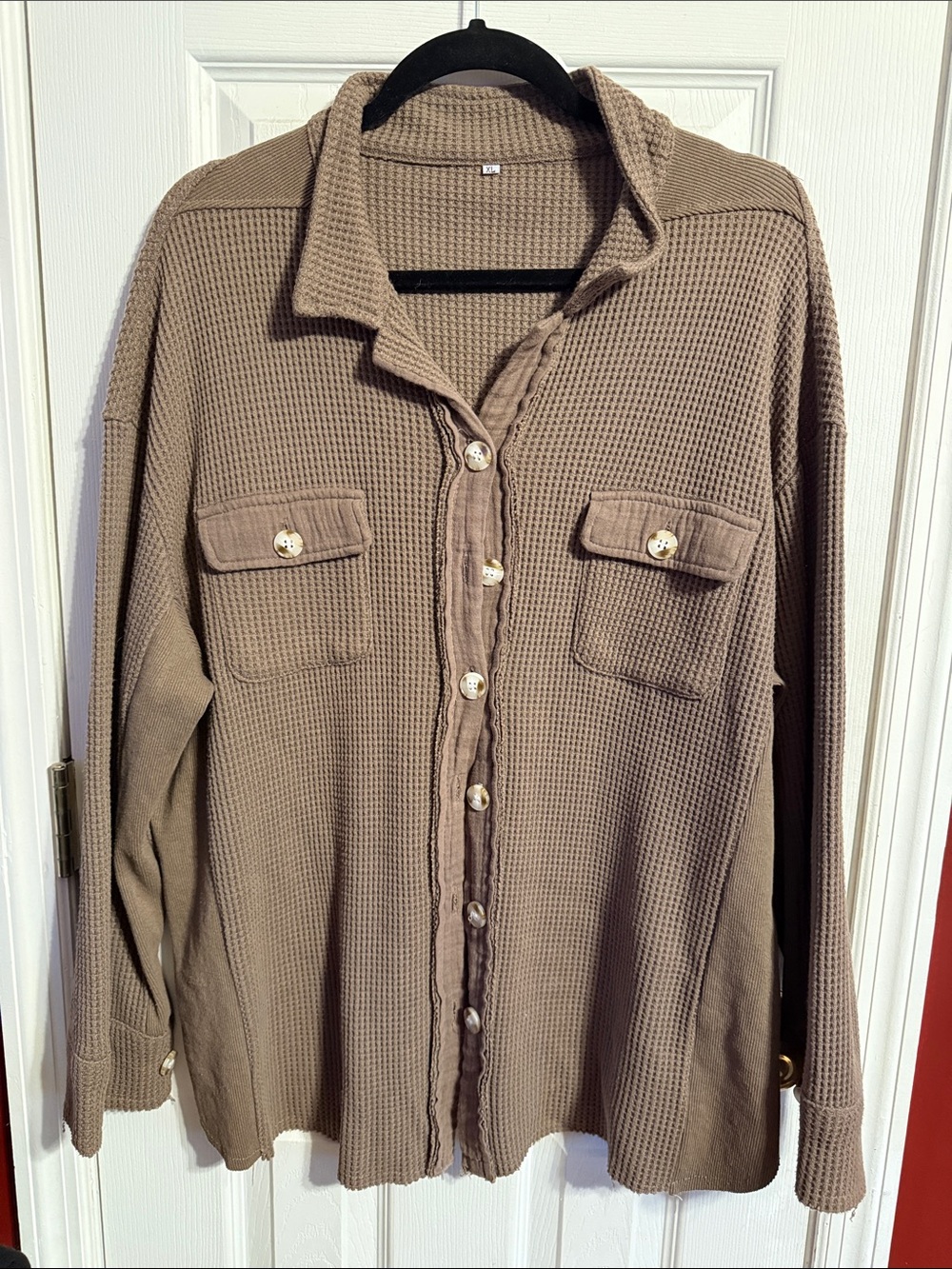 Waffle Knit Button-Up Shirt Jacket